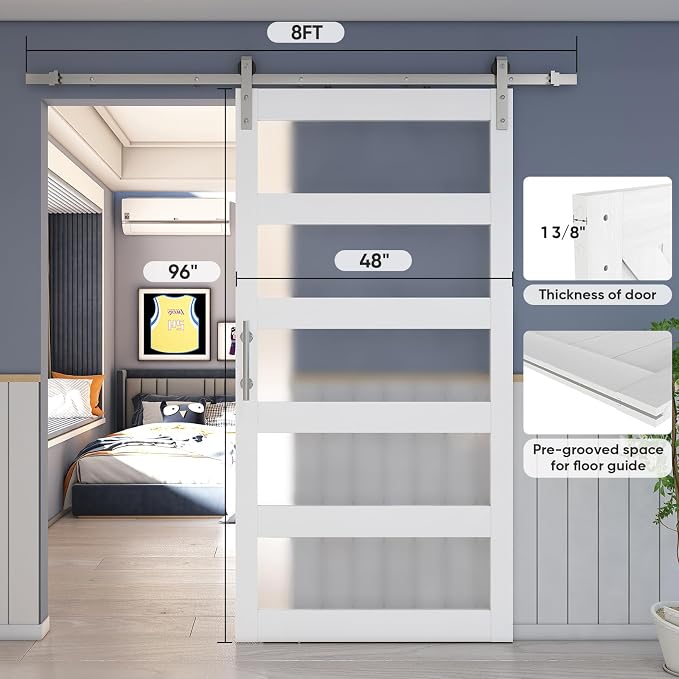BARNSMITH 48in x 96in Glass Barn Door and 8FT Nickle Sliding Door Hardware - Image 6