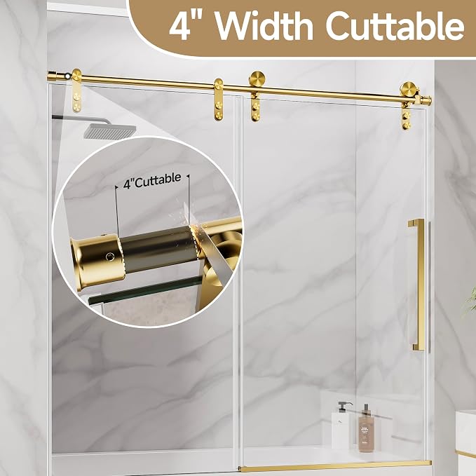 Frameless Bathtub Shower Door, 56-60" W x 60" H Single Sliding Tub Shower Glass - Image 5