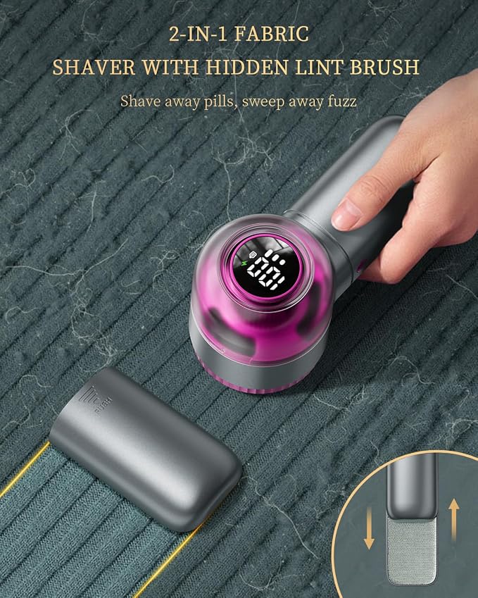 Fabric Shaver with Lint Brush, Large Lint Shaver with Digital Display, 3-Speeds - Image 4