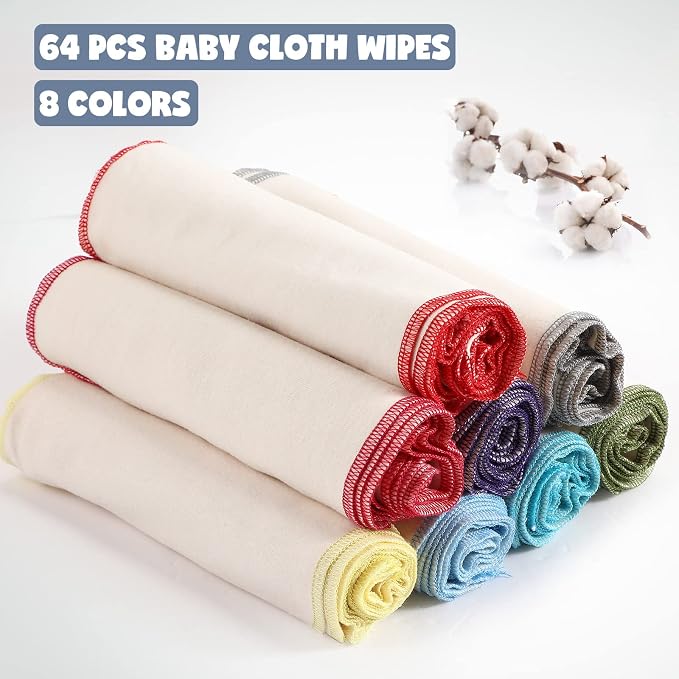 Zopeal 64 Pcs Flannel Cloth Baby Wipes Reusable Dispenser Washable Soft Natural - Image 3