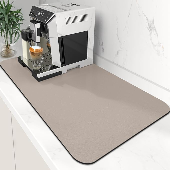 WISELIFE Super Absorbent Dish Drying Mat Khaki 17" W x 30" L, Coffee Bar by WiseLife