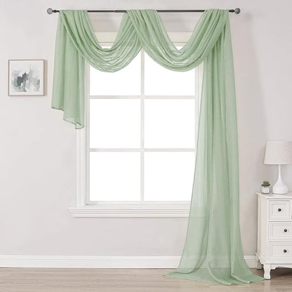 DONREN Extra Long Sage Green Semi-Sheer Window Valance - Luxury Soft Scarf for Wedding Arch, Curtains (1 Panel, 52 x 288 Inch)