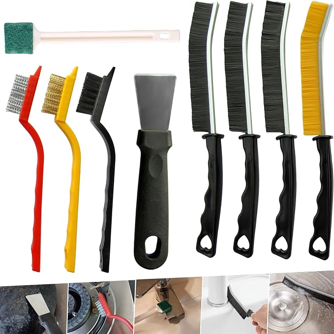 9Pcs Crevice Cleaning Brush Set, Hard Bristle Cleaning Brushes by CRAFNEW