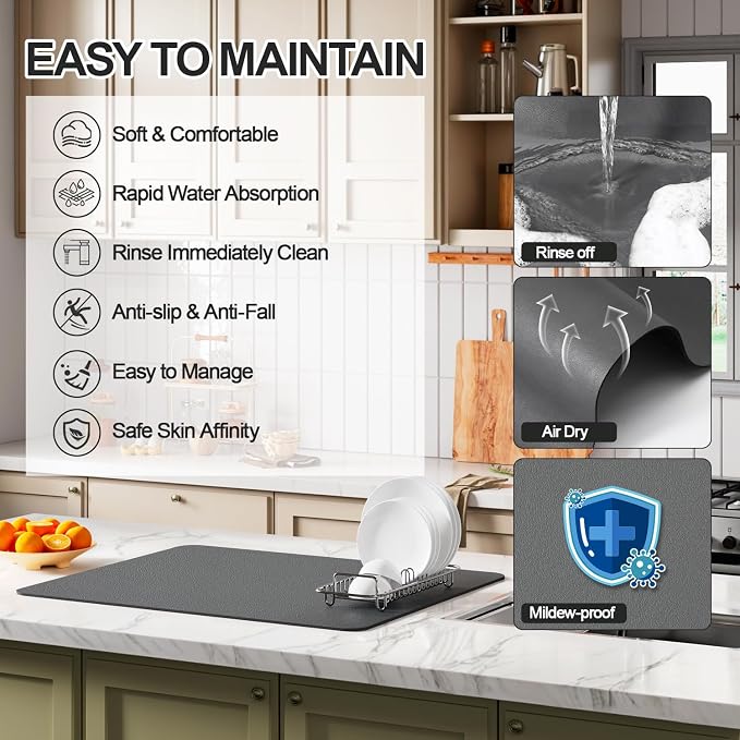 Dish Drying Mat for Kitchen Counter | Coffee Bar Mat for Countertops | Heat - Image 3