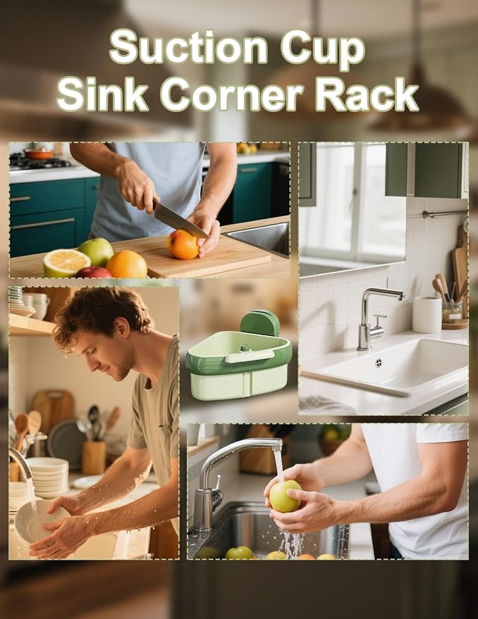 Suction Cup Sink Corner Rack Corner Sink Strainer Triangle Food Waste Catcher - Image 6