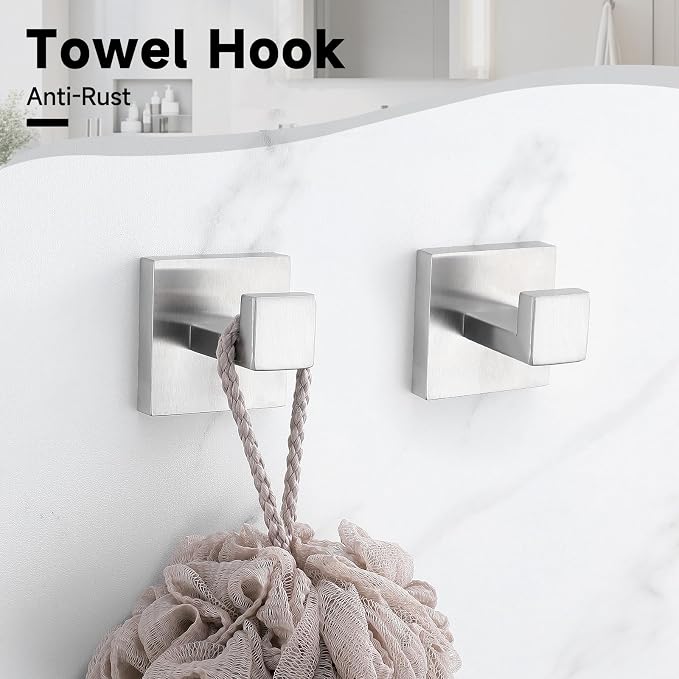 TNOMS Brushed Nickel Towel Bar Set, 5-Pieces Bathroom Hardware Accessories Set - Image 5