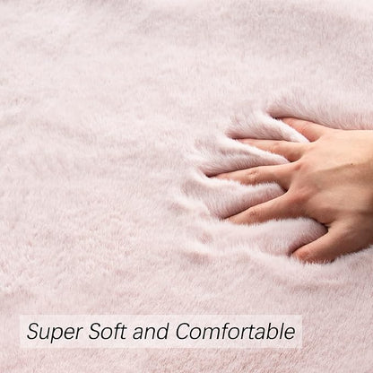 Pink Fluffy Shag Carpet Faux Bunny Washable Plush Fur Area Rugs for Bedroom 4x6 Nursery Rug for Living Room