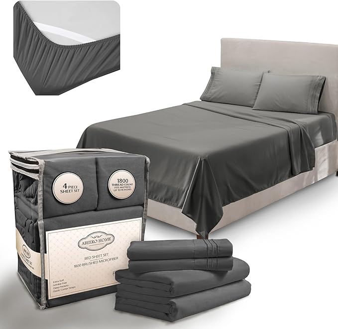 California King Sheet Sets - Luxury Hotel Bed Sheets - Soft Cooling Sheets with Elastic Corner Straps - Deep Pockets Microfiber - Bedding Sheet & Pillowcases - 4 PC (Cal King Size, Gray)
