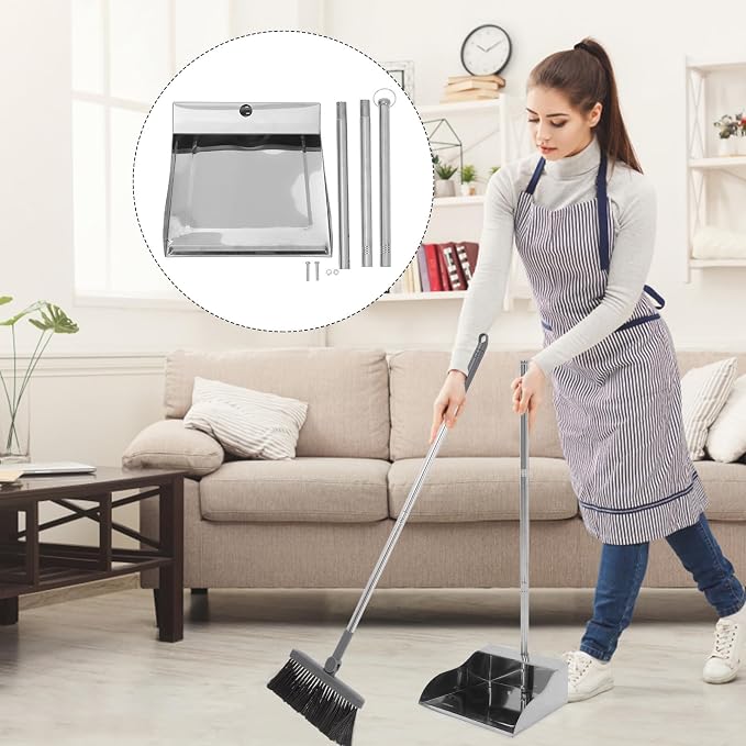 Stainless Steel Dustpan with Long Handle Upright Garbage Shovel Heavy Duty - Image 7