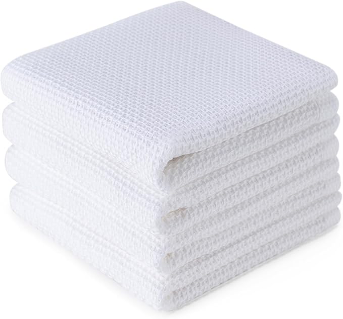 BOOMIBOO 4-Pack Dish Towels, 100% Cotton Waffle Weave, Ultra Soft Absorbent by BOOMIBOO