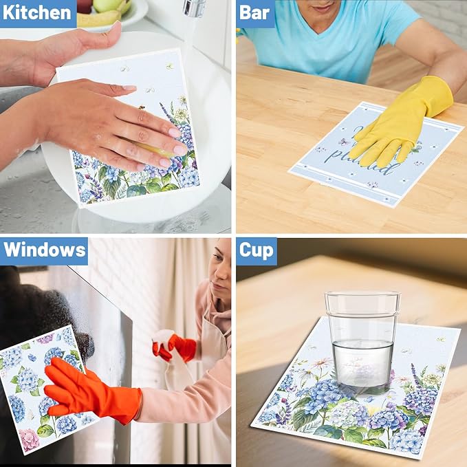 Floral Swedish Dishcloths for Kitchen, 6 Pack Blue Hydrangea Reusable Dish - Image 6