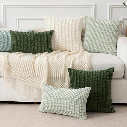 Kevin Textile 12x20 Inch Pillow Cover 1 Pack Boho Decorative Soft Striped Corduroy Lumbar Farmhouse Solid Color Accent Rectangle Cushion Case for Living Room Couch Sofa Bed, Moss Green