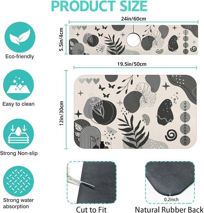 Dish Drying Mat for Kitchen Counter Matt, Super Absorbent Non-slip Rubber Backed - Image 2