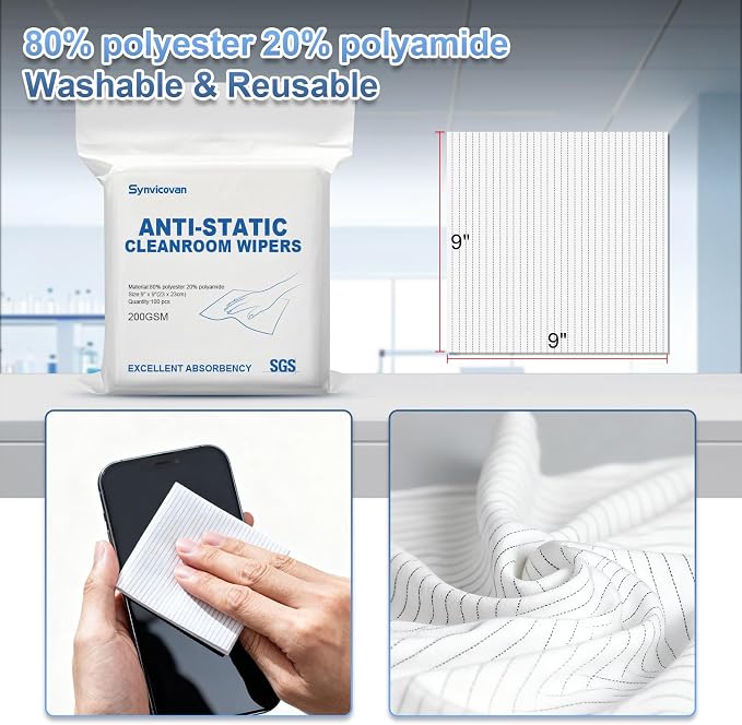 Anti-Static Microfiber Wipes 9"x9" Lint Free Cloths Reusable Special ESD - Image 3