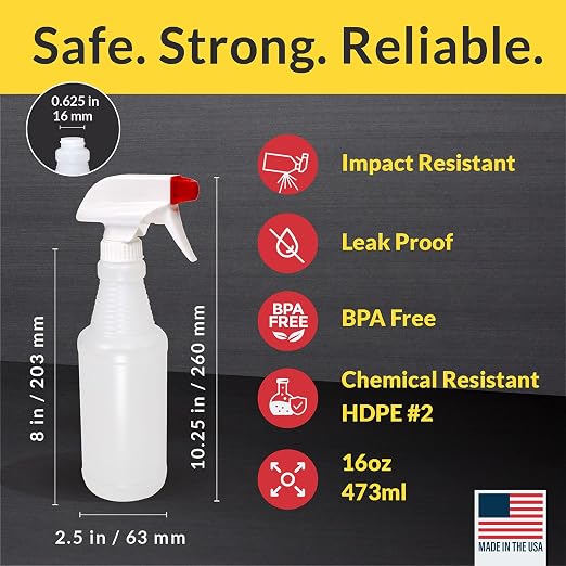 Pinnacle Mercantile Plastic Spray Bottles Leak Proof Technology Empty 16 oz - Image 3