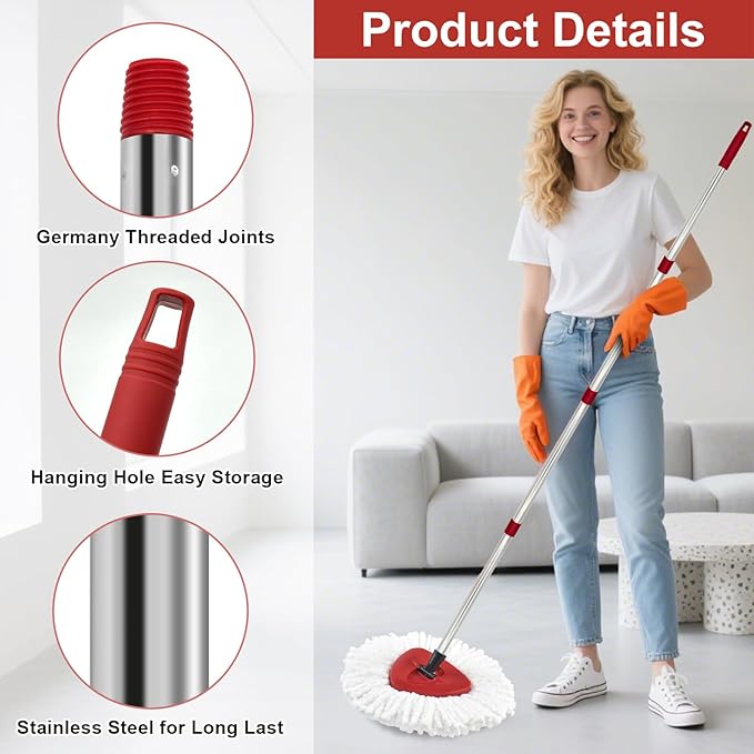 4 Section Stainless Spin Mop Replacement Handle - Image 5