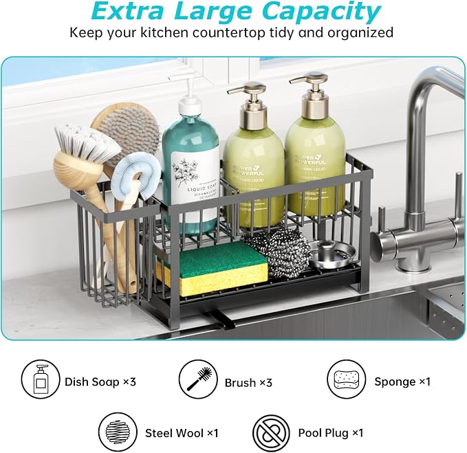 Sponge Holder for Kitchen Sink, 2 Tier Sink Caddy Organizer Countertop - Image 4