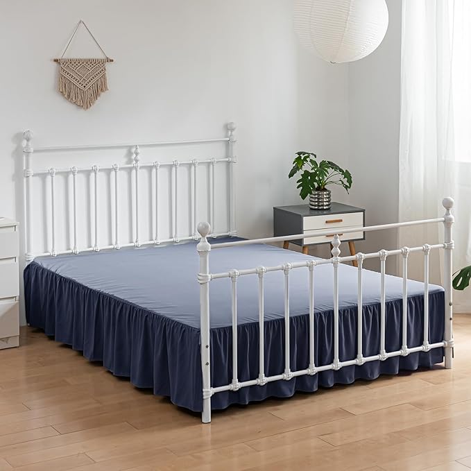 Bed Skirt Full Size Ruffled Bed Skirts with Split Corners, 16 Inch Drop Dust Ruffle Bed Skirt with Platform, Blue, Full - 16" Drop