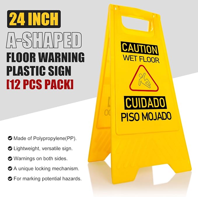 12-Pack Bilingual Caution Wet Floor Signs, A-Frame Double-Sided Warning Signs - Image 2