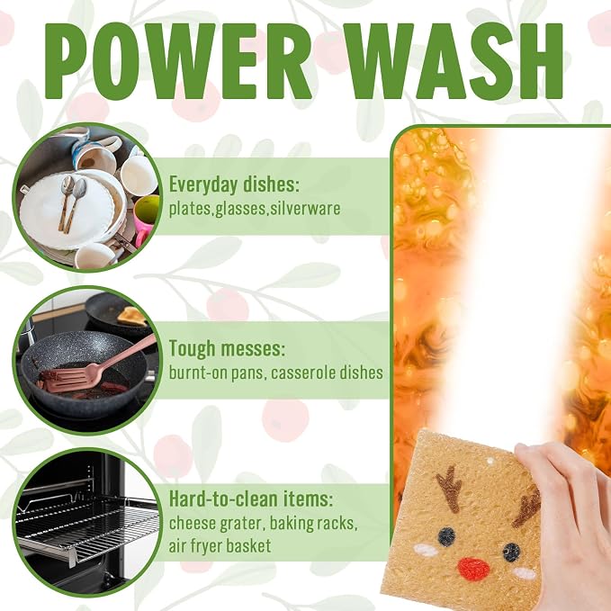 Whaline 8Pcs Christmas Character Kitchen Sponges Santa Reindeer Snowman Elf - Image 5