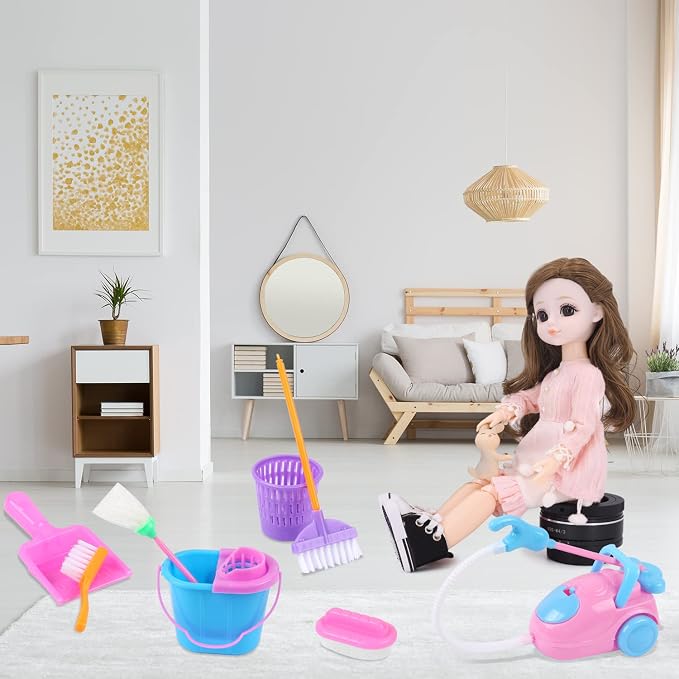 9 Pcs Miniature Dollhouse Cleaning Supplies Mini Bucket Mop Dust Pan Brush - Image 4