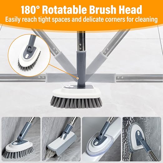 4 in 1 Tile Shower Cleaner Brush, Long Handled Scrub Brush - Image 5