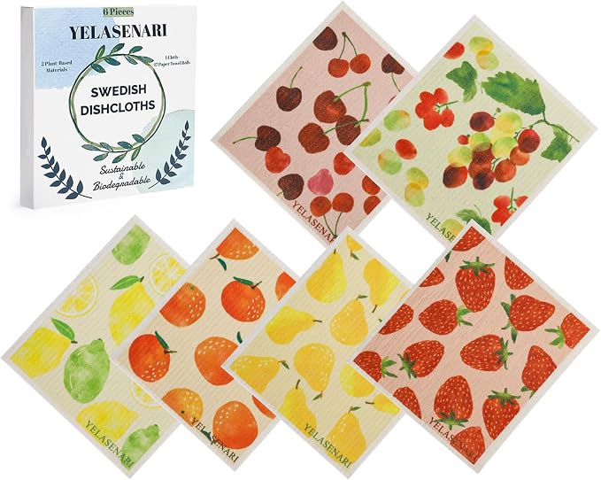 Swedish Dishcloths for Kitchen Reusable 6 Pack Kitchen Towels No Odor by Yelasenari