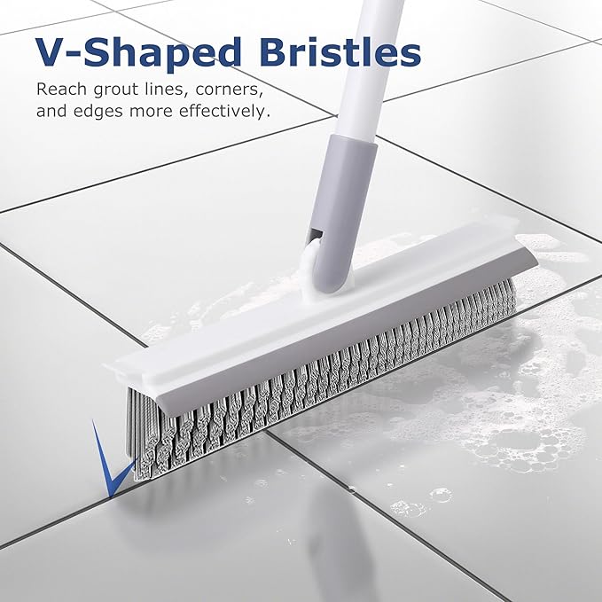 Grout Brush with Long Handle, Floor Cleaning Scrubber with Stiff Bristles - Image 4