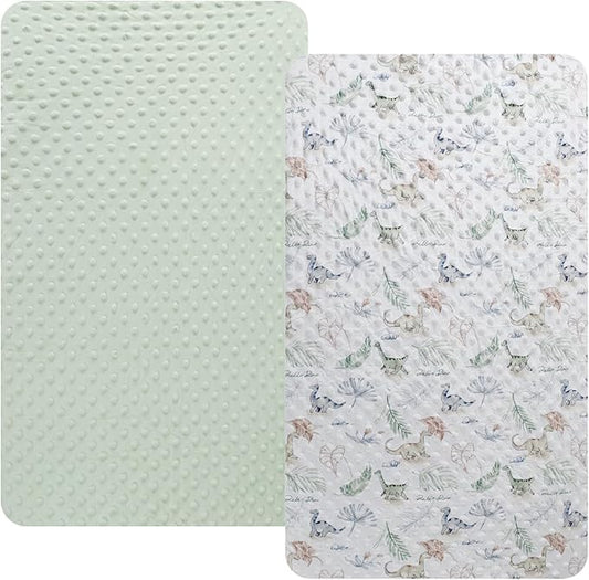 Dot Bassinet Sheet Set 2 Pack Stretch Fitted Bedside Sleeper Bassinet Sheets Sheets,Ultra Soft, for Baby Girls and Boys Light Green Dinosaur