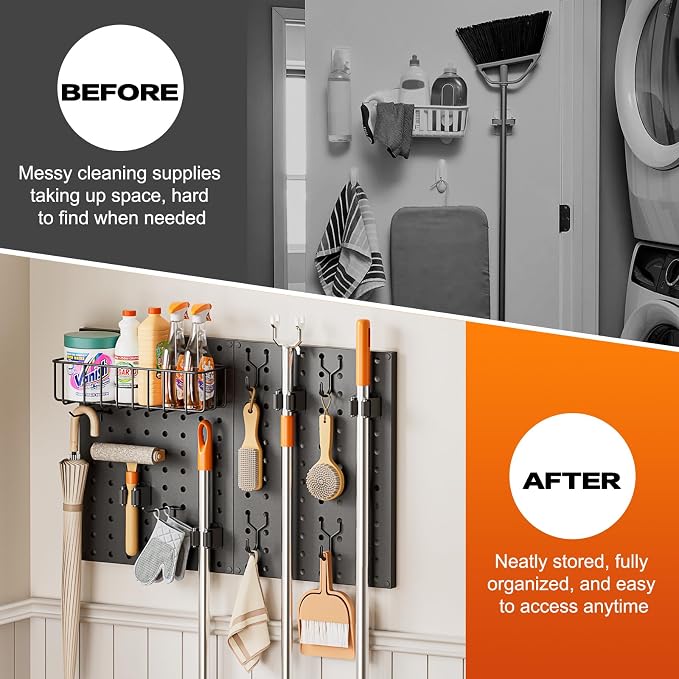 Broom Holder Wall Mount, Peg Board Wall Organizer - Image 4