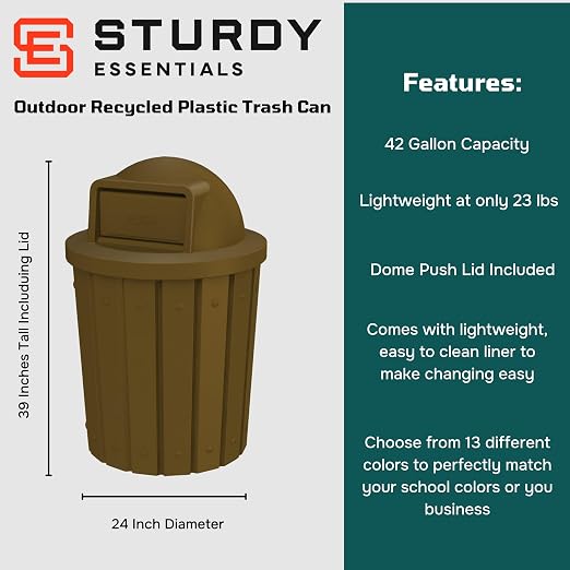 42 Gallon Slated Circle 100% Recycled Plastic Heavy Duty Outdoor Trash Can - Image 2