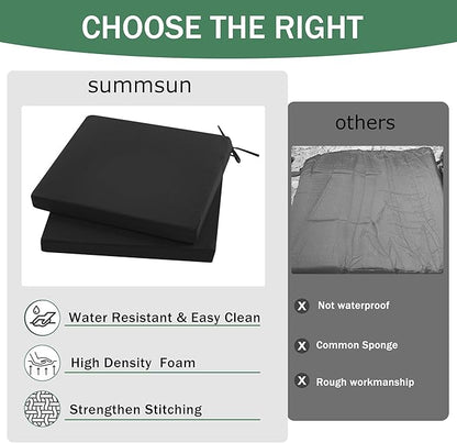 Outdoor Chair Cushions Set of 2: Waterproof & Fade Resistant Deep Seat Cushion for Patio Furniture - 24 x 24 x 3 Inch Chair Pads with Ties and Hidden Zipper - Patio Chair Cushion Replacement, Black