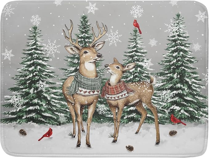 Winter Deer Dish Drying Mat Pine Tree Absorbent Dish Dry Pad Seasonal by Giwawa