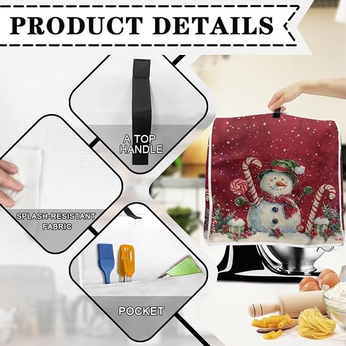 Christmas Snowman Stand Mixer Cover 6-8Qt Christmas Mixer Cover Washable Anti-Stain Appliance Covers For Kitchen Counter Mixer Parts & Accessories