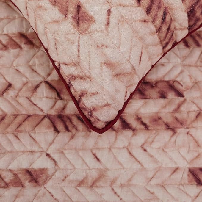 The HomeCentric King/Queen/Twin Maroon & Ivory Designer Queen 74"x18" Bed Runner with 2 Pillow Cover, Tie & Dye, Beaded & Quilted Bed Scarf on Cotton Fabric - Tie Dye Love