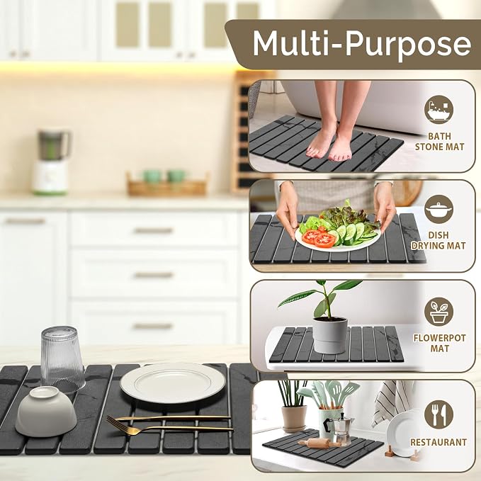 Large Stone Dish Drying Mat for Kitchen Counter, Foldable Water Absorbing - Image 6