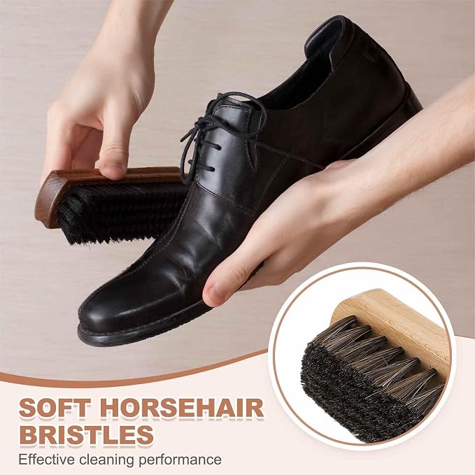 HARFINGTON Shoe Cleaning Brush 7"x2" Beech Wood Horsehair Boot Polish Brushes - Image 4