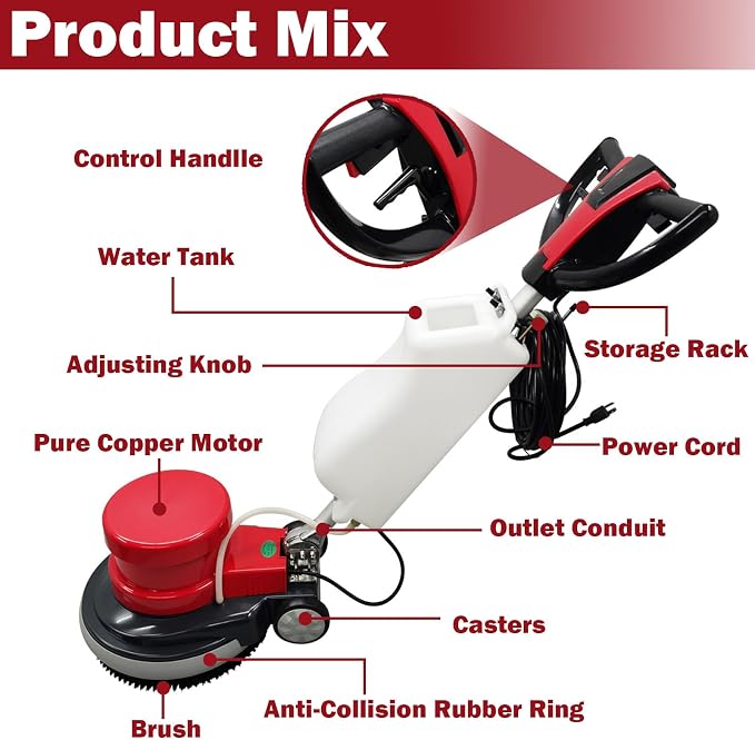 TECHTONGDA Floor Polisher & Buffer Commercial Floor Buffer Scrubber 17" Carpet - Image 7