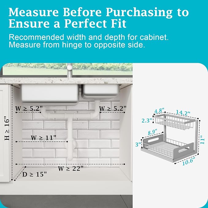 REALINN Under Sink Organizer, Pull Out Cabinet Organizer 2 Tier Slide Out Sink - Image 7