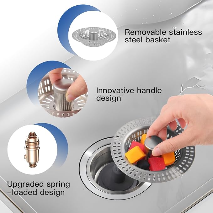 3 in 1 Kitchen Sink Drain Strainer Stopper, Stainless Steel Pop Up Sink Stopper - Image 4