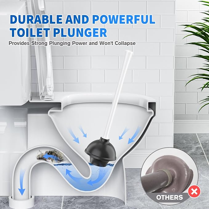 Toilet Plunger and Brush, Silicone Bowl Brush and Heavy Duty Toilet Plunger Set - Image 2