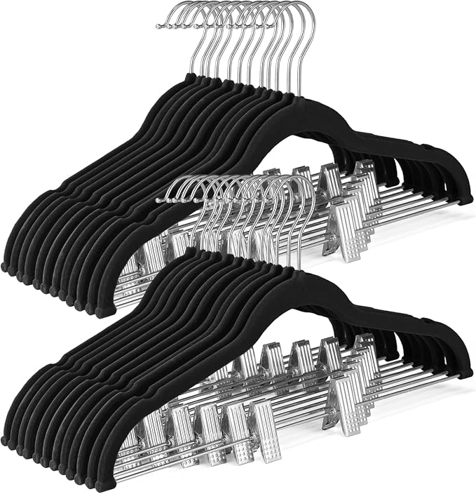 HOUSE DAY Black Velvet Skirt Hangers 48 Pack, Pant Hanger by HOUSEDAY