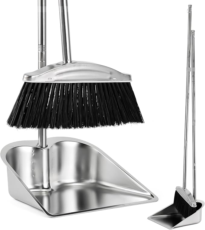 VOOWO Broom with Dustpan Combo Set, Heavy Duty Dust Pan with Long Handle by VOOWO