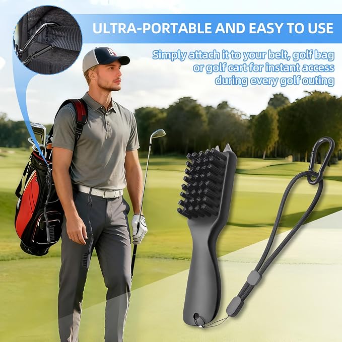 Golf Club Cleaner Brush with Rope and Metal Clasp, Stiff Bristles Shoe - Image 3