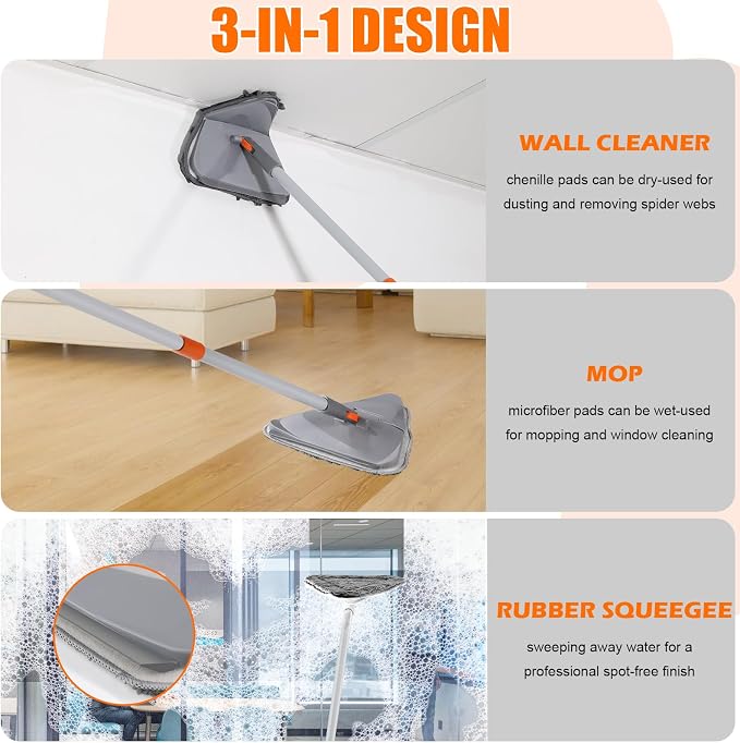 Wall Cleaner Mop with Long Handle 82 Inches, 3-in-1 Ceiling Cleaning Tool - Image 2