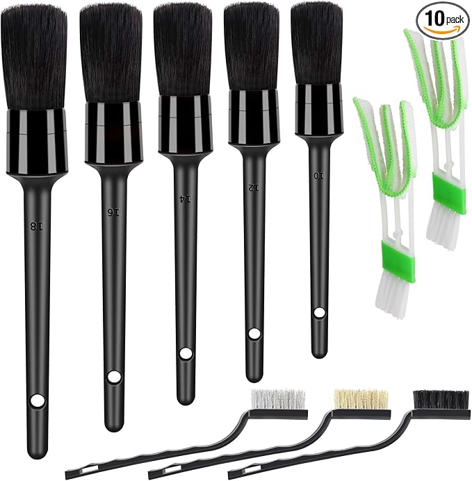 10pcs Detailing Brush Set, Including 5 car Cleaning Brush, 3 Wire Brush by LOKEME-USDirect