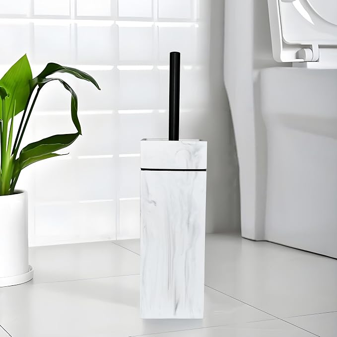 Black Line Design Resin Toilet Bowl Holder and Brush Set, Stylish Bathroom - Image 3