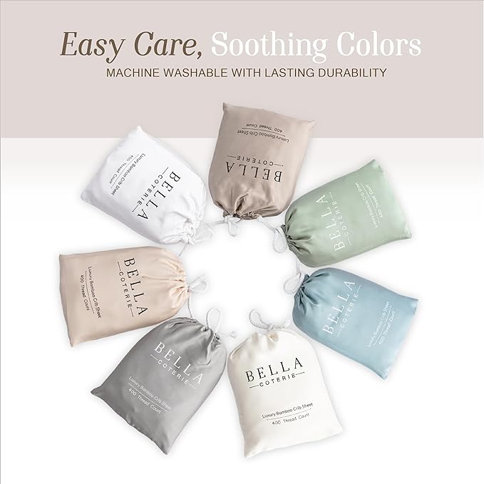 Bella Coterie Luxury Bamboo Viscose Crib Sheet | Organically Grown | Ultra Soft | Cooling for Better Sleep | Deep Pocket Fitted Sheet for Crib & Toddler Mattress | 100% Organically Grown [Grey Mist]