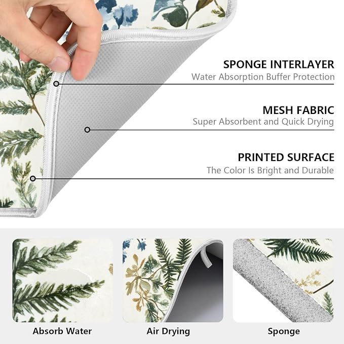 Vintage Herbs Fern Leaves Floral Plant02 Dish Drying Mat - Image 3