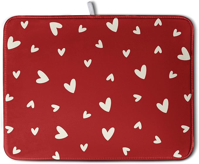 Valentine's Day Love Heart Dish Drying Mat by Wnoesat